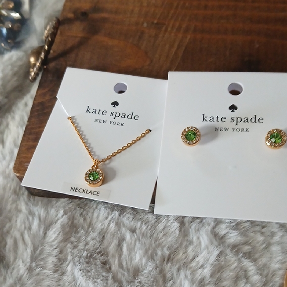 Kate Spade Gold Necklace with Green Accents & EARRINGS - Picture 1 of 3